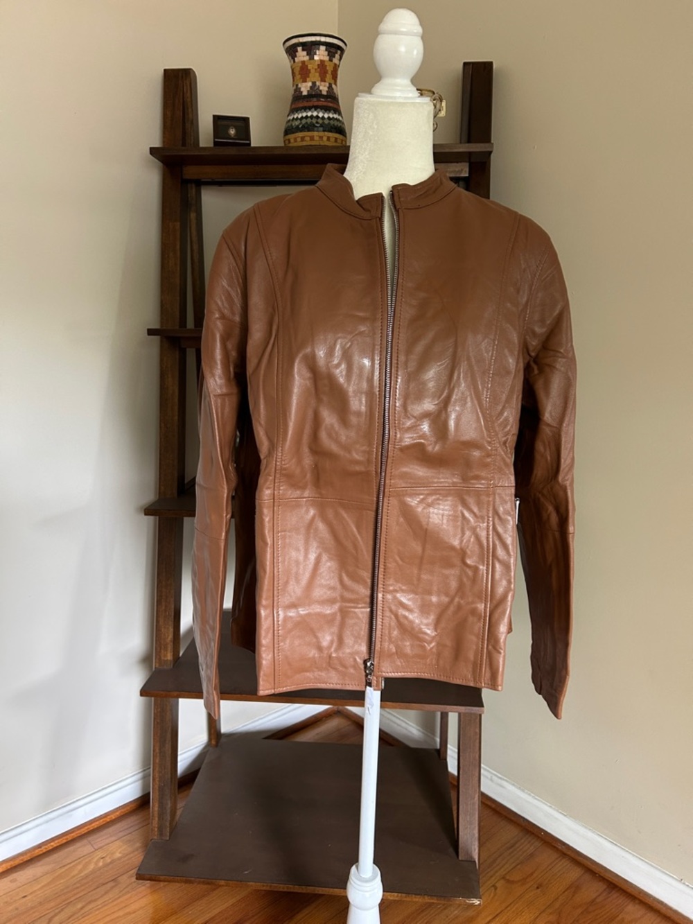 Women’s Brown Leather Zip-Front Jacket by Jessica London NWT - Picture 2 of 7